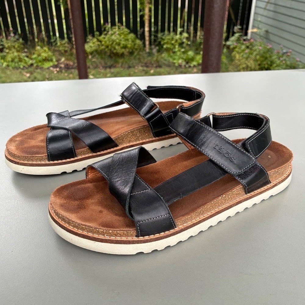 Taos Sideways Black Leather Strappy Comfort Sandals Portugal US 10 EU 41